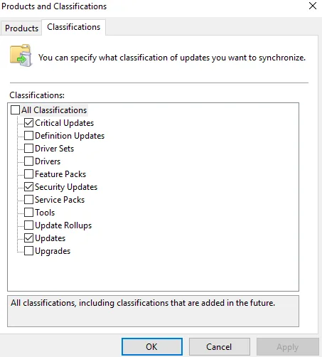 WSUS console Synchronizations view showing a completed synchronization with a succeeded result after narrowing the product selection